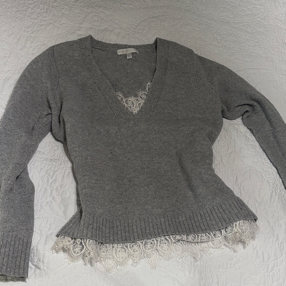 V-Neck Sweater with Lace Detail